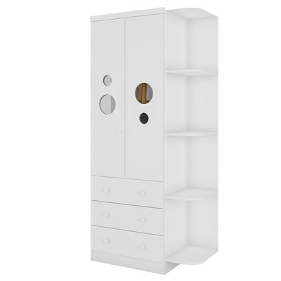 Guarda-Roupa Infantil Peroba Duda Plus, 86 cm de Largura + Cômoda 1 Porta, 4 Gavetas, 1 Prateleira, 95,3 cm de Largura + Berço Americano Branco