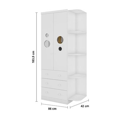 Guarda-Roupa Infantil Peroba Duda Plus, 86 cm de Largura + Cômoda 1 Porta, 4 Gavetas, 1 Prateleira, 95,3 cm de Largura + Berço Americano Branco