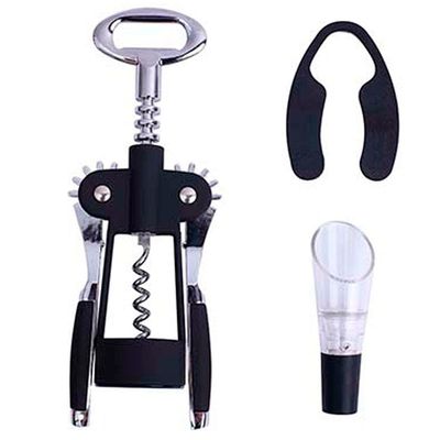 Conjunto 3 Peças para Vinho Dynasty com Saca Rolha, Corta Lacre e Aerador Preto