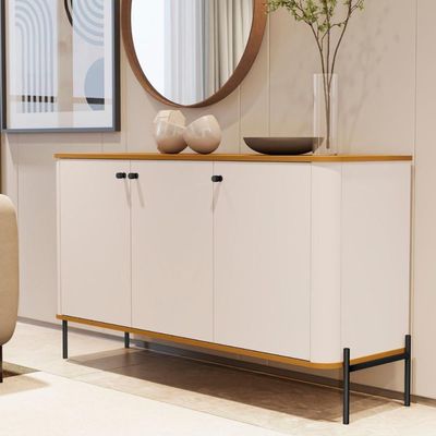 Conjunto Buffet E Cristaleira Rouxinol Off White Nature Preto