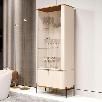 Conjunto Buffet E Cristaleira Rouxinol Off White Nature Preto