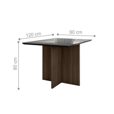 Mesa De Jantar 4 Lugares 1,20m Tampo Com Vidro Napoles Amendoa Grafite