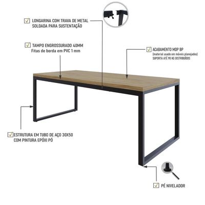 Mesa De Jantar Yon 200 X 90 X 76 Cm Vermont Oak/est.preta Vermont Oak/est.preta