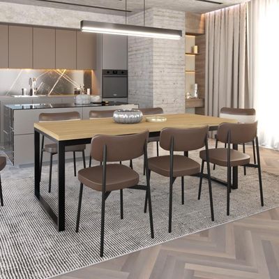 Mesa De Jantar Yon 200 X 90 X 76 Cm Vermont Oak/est.preta Vermont Oak/est.preta