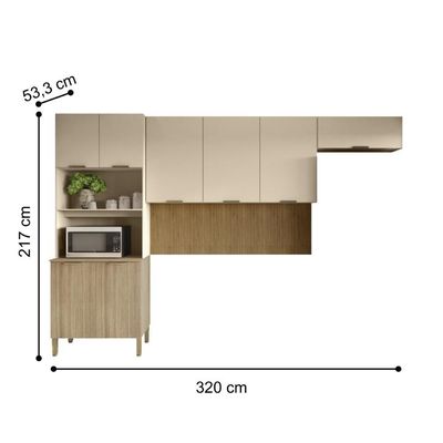Kit De Cozinha 8 Portas Escópia Freijó Vanila Ripado