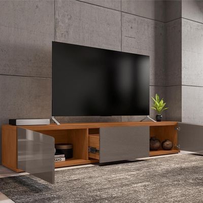 Rack Para Mônaco Com Gaveta Cinza Perola Noce