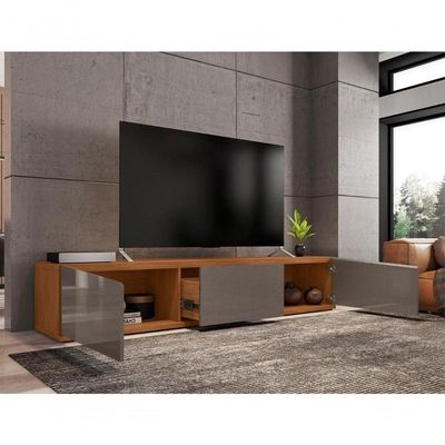 Rack Para Mônaco Com Gaveta Cinza Perola Noce
