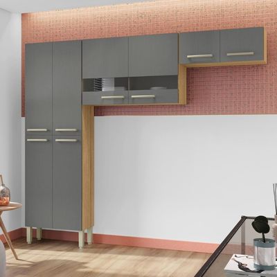 Kit De Cozinha 8 Portas Lile Freijó Gris