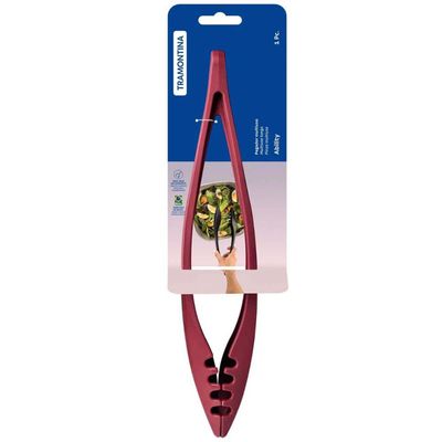 Kit 4 Pegadores Pinças Ability Tramontina 29,8cm Salada Massa Multiuso Nylon Vermelho Vermelho