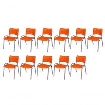 Cadeira Iso Base Cinza Escola, Escritório Laranja Kit 11 Un