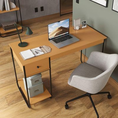 Escrivaninha Home Office Mesa De Estudo Escritório Quarto Gaveta Estilo Industrial Criare Nature