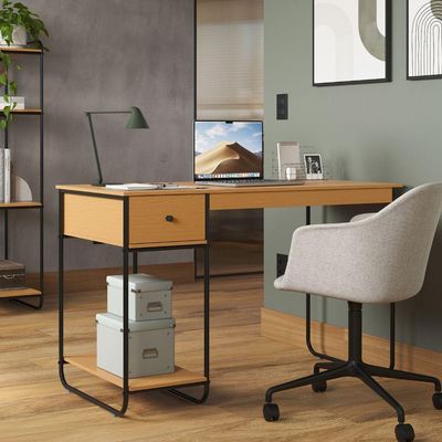 Escrivaninha Home Office Mesa De Estudo Escritório Quarto Gaveta Estilo Industrial Criare Nature