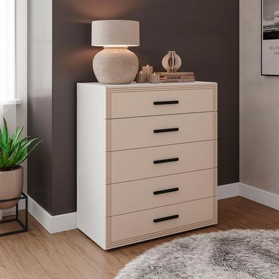Cômoda Valência 5 Gavetas Creme e Branca