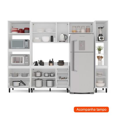 Cozinha Completa com Tampo e Paneleiro Amara 10 Portas 4 Gavetas Azul e Branca