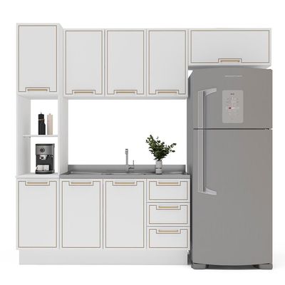 Cozinha Compacta Sem Tampo com Rodapé Amara 8 Portas 3 Gavetas Branca