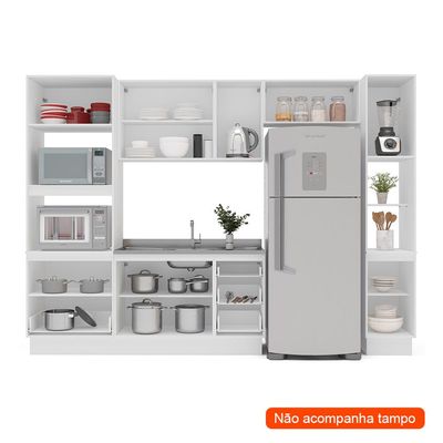Cozinha Compacta sem Tampo com Rodapé e Paneleiro Meena 10 Portas 4 Gavetas Azul e Branca