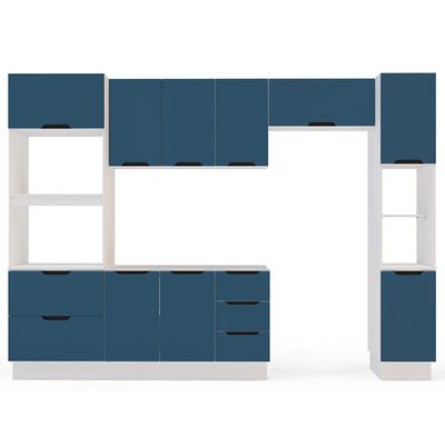 Cozinha Compacta sem Tampo com Rodapé e Paneleiro Meena 10 Portas 4 Gavetas Azul e Branca
