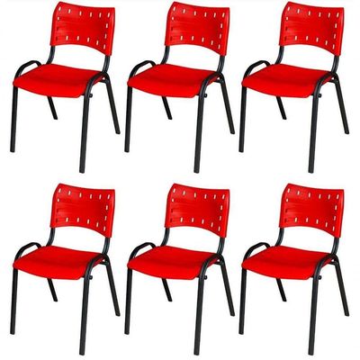 Cadeira Iso Base Preto Igreja, Escola, Escritório - Vermelho Kit 6 Peças