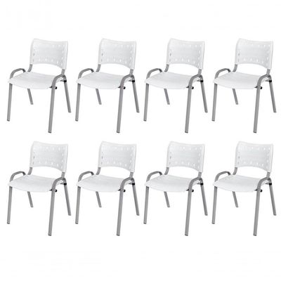 Cadeira Iso Base Cinza, Igreja, Escola, Escritório - Branco Kit 8 Peças