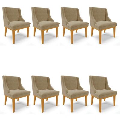 Kit 8 Cadeiras Estofadas Para Sala De Jantar Base Fixa De Madeira Castanho Lia Suede Marrom Rt - Ibiza
