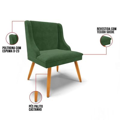 Kit 6 Cadeiras Estofadas Para Sala De Jantar Pés Palito Lia Suede Verde - Ibiza
