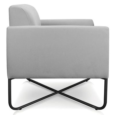 Poltrona Decorativa Base Industrial X Preta Maressa S10 Suede Cinza - Ibiza