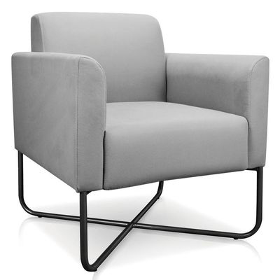 Poltrona Decorativa Base Industrial X Preta Maressa S10 Suede Cinza - Ibiza