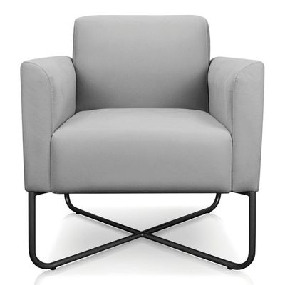 Poltrona Decorativa Base Industrial X Preta Maressa S10 Suede Cinza - Ibiza