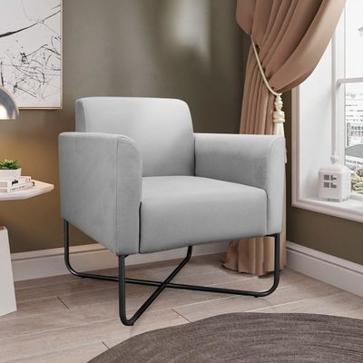 Poltrona Decorativa Base Industrial X Preta Maressa S10 Suede Cinza - Ibiza