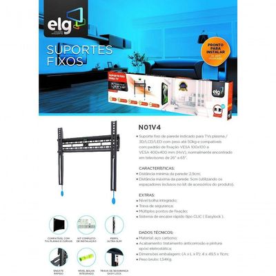 Suporte Para Tv Fixo De Parede Lcd Led Plasma 3d De 32 A 65 Perfil Slim N01v4 Elg