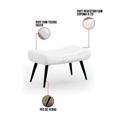 Kit 2 Puffs Decorativos Para Sala De Estar Pés Palito Lord Facto Dunas Branco - Ibiza