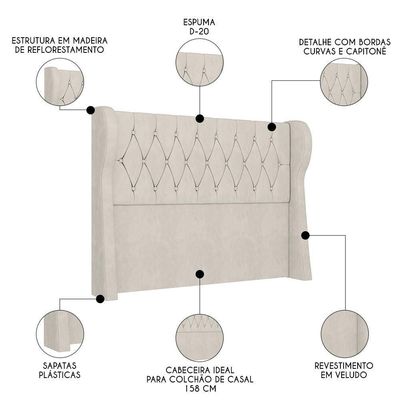 Cabeceira Casal Queen Cama 160cm Malva I02 Veludo Bege - Mpozenato
