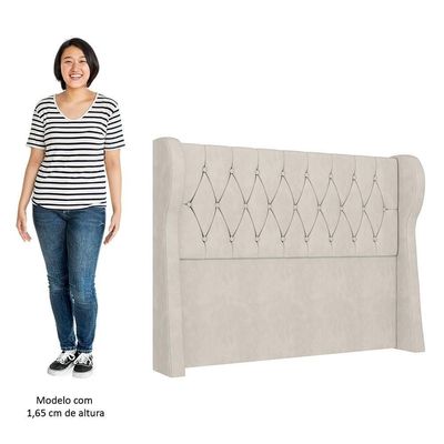 Cabeceira Casal Queen Cama 160cm Malva I02 Veludo Bege - Mpozenato