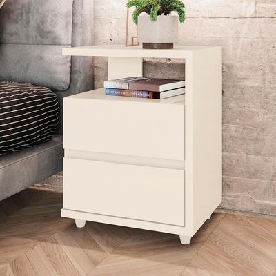 Kit 2 Mesas De Cabeceira 2 Gavetas 48 Cm Campeche Henn Off White
