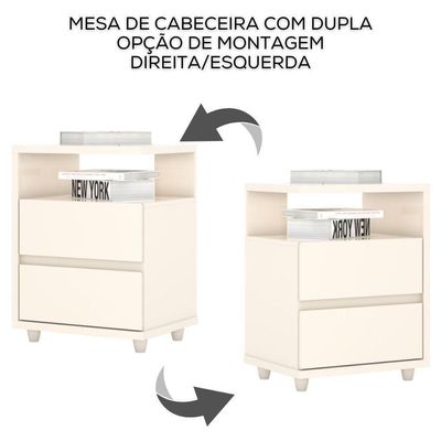 Kit 2 Mesas De Cabeceira 2 Gavetas 48 Cm Campeche Henn Off White