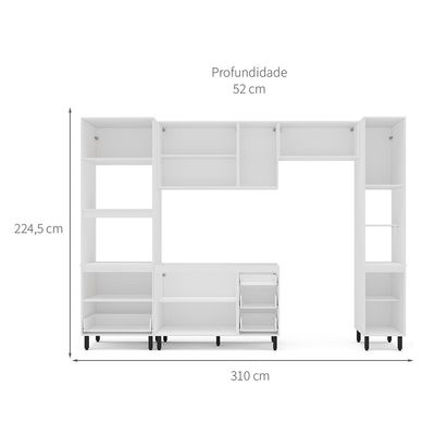 Cozinha Compacta Sem Tampo com Paneleiro Meena 10 Portas 4 Gavetas Azul e Branca