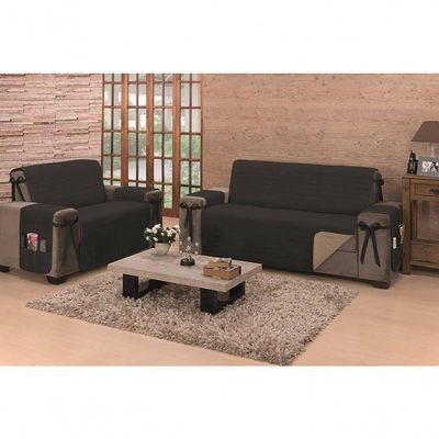 Protetor De Sofá Dupla Face Premium 2 E 3 Lugares King - Preto-cáqui