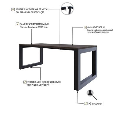 Mesa De Jantar Bronx 200x90x77cm Brmj9200 Terracota - Est.preta Terracota/est.preta