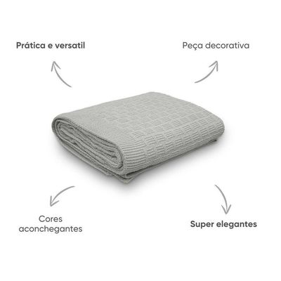 Manta Decorativa Para Sofá Tricot Golden 1,60m X 2,20m 100% Algodão Prata