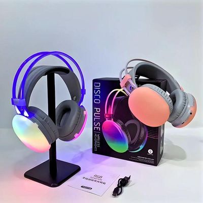 Fone De Ouvido Rosa Sem Fio Bluetooth Led Rgb Recarregável