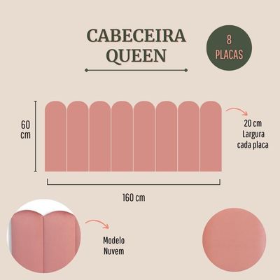 Cabeceira Queen Kit 8 Placas Modelo Nuvem - Suede Rosê