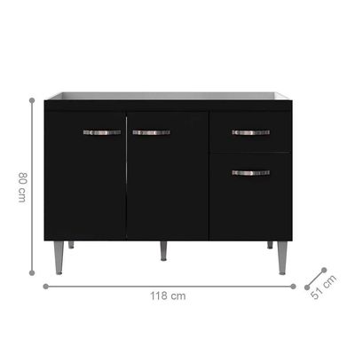 Balcão De Cozinha 3 Portas Cheltenham Preto Fosco