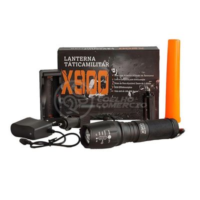 Lanterna Led Militar X900 Com Bateria Recarregável Foco De Luz Ajustável Com Sinalizador Incluso