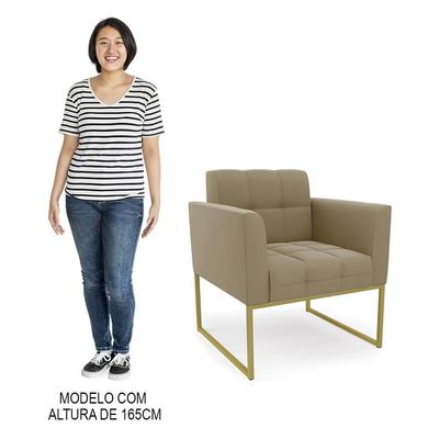 Sofá Namoradeira E 1 Poltrona Base Industrial Dourado Ana Suede Marrom Rt - Ibiza