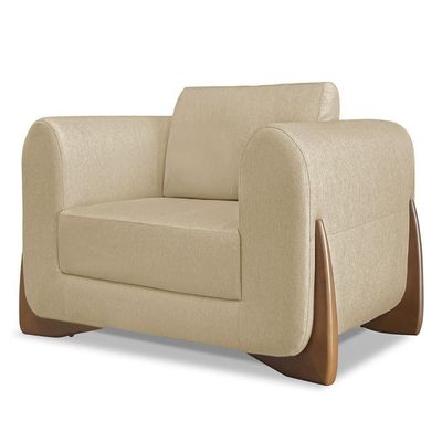 Poltrona Para Sala Base De Madeira Izzy S06 Linho Dourado - Mpozenato