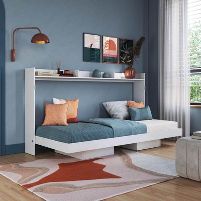 Cama de Solteiro Articulável Horizontal Branca Hanover MDP Dobrável Decoração Art In Móveis