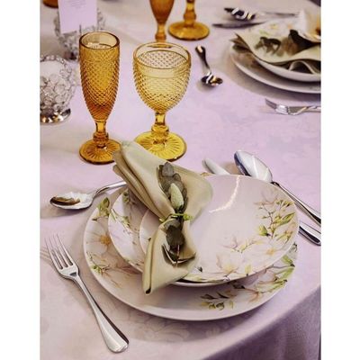 Jogo 6 Pratos de Sobremesa 21cm Tramontina Porcelana Branca Floral Magnólia