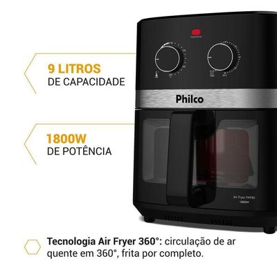 Air Fryer Philco 9L Visor Glass Redstone 1800W PAF90 110V