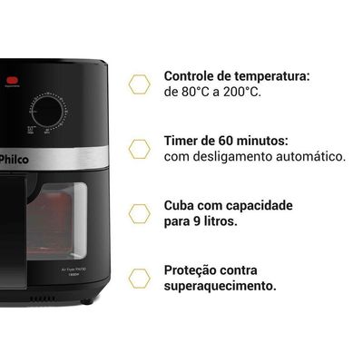 Air Fryer Philco 9L Visor Glass Redstone 1800W PAF90 110V