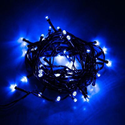 Cordão Com 50 Lampadas De Led Formato Pequena Gota 5 Metros Fio Verde Escuro Azul